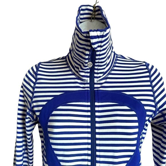 EUC - Lululemon In Stride Jacket in Pigment Blue and White Luon Stripe - Size 2 - Picture 7 of 15